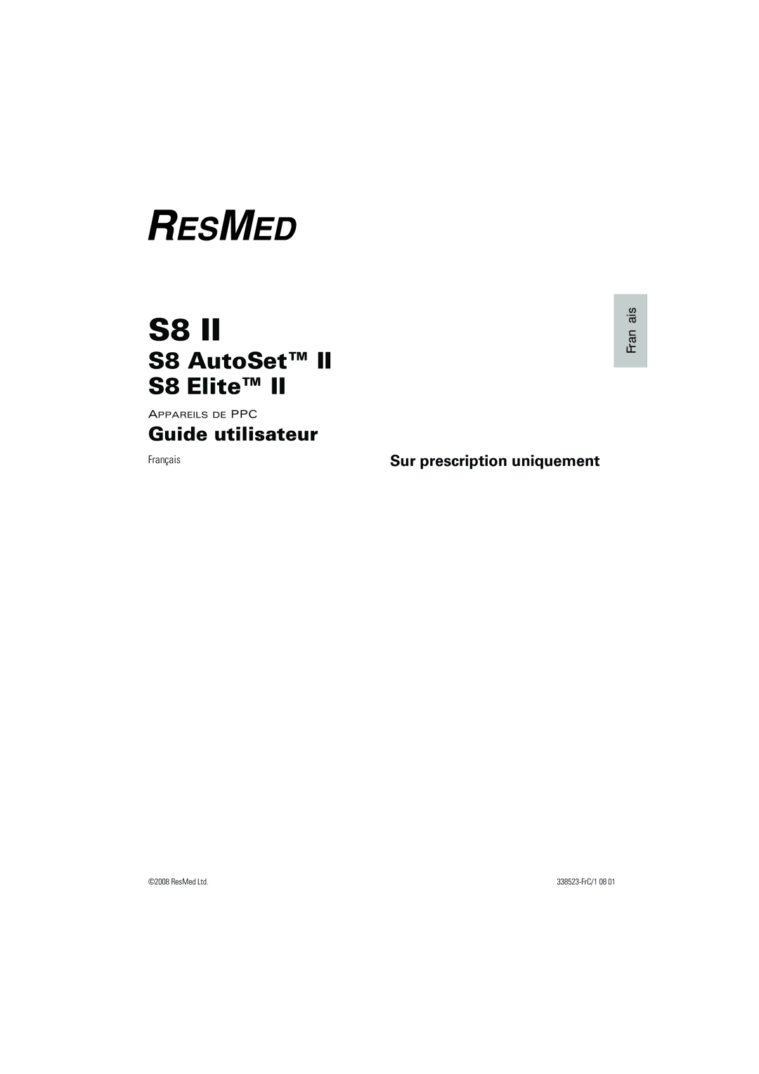 ResMed s8 manual Guide utilisateur 