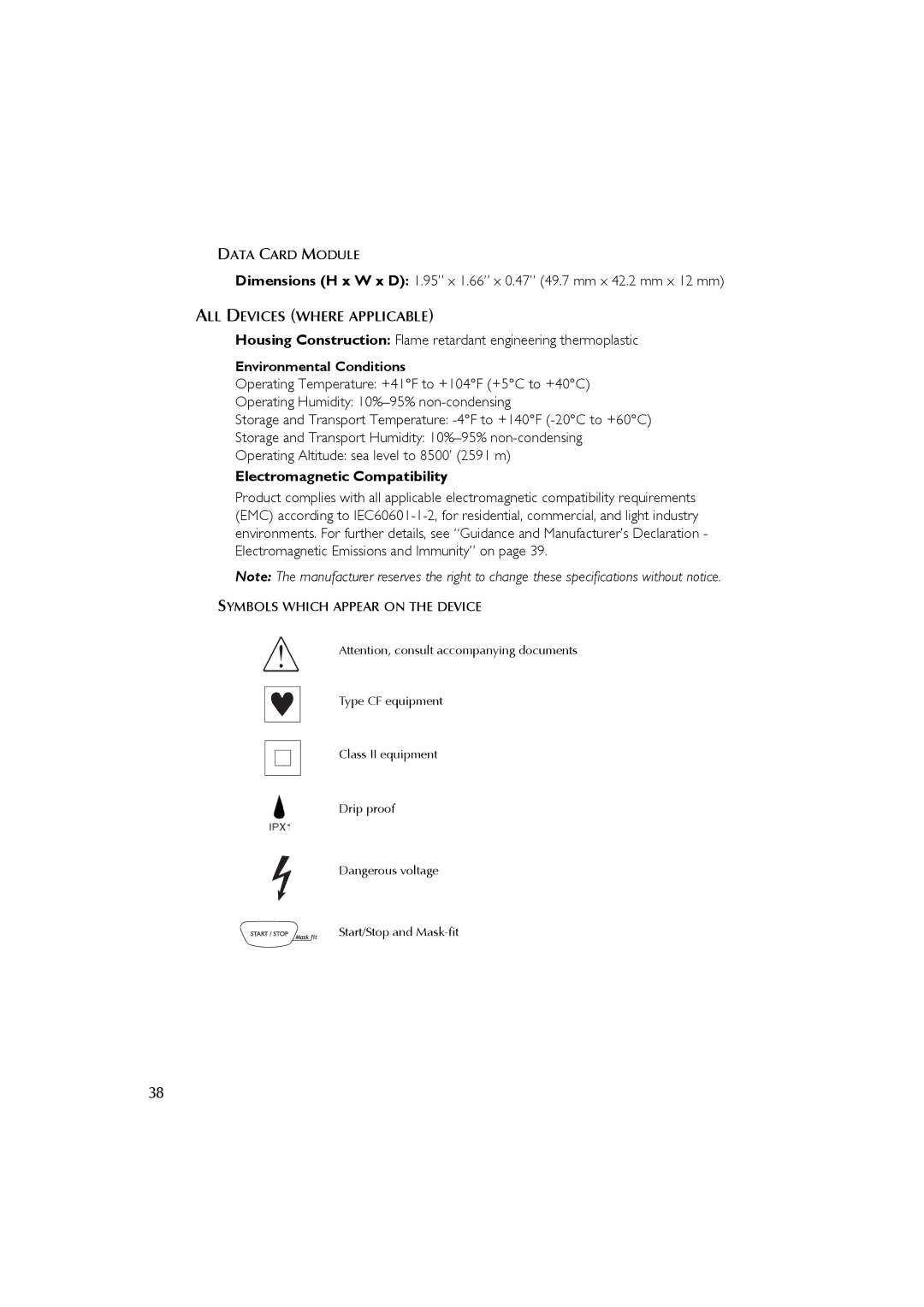 ResMed s8 user manual ALL Devices Where Applicable, Data Card Module, Symbols Which Appear on the Device 