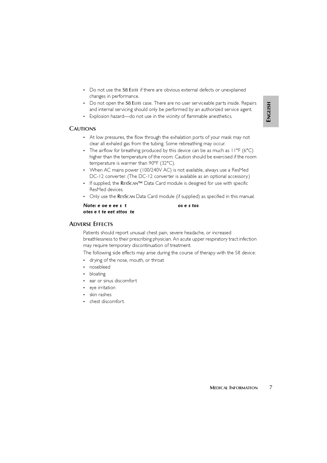 ResMed s8 user manual Adverse Effects 