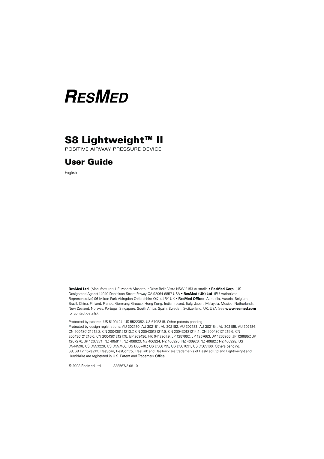 ResMed s8 manual S8 Lightweight 