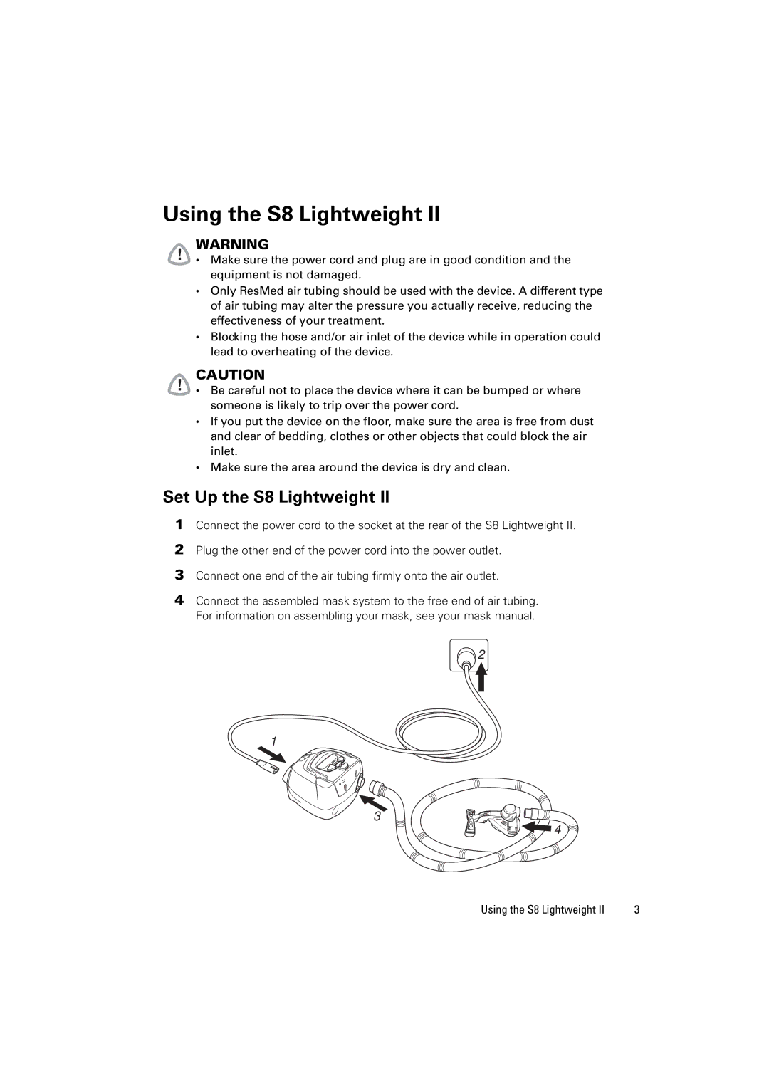 ResMed s8 manual Using the S8 Lightweight, Set Up the S8 Lightweight 