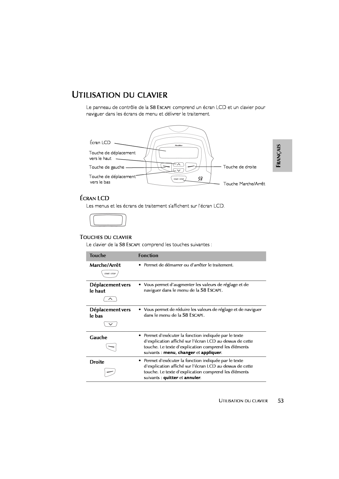 ResMed s8 user manual Utilisation Du Clavier 