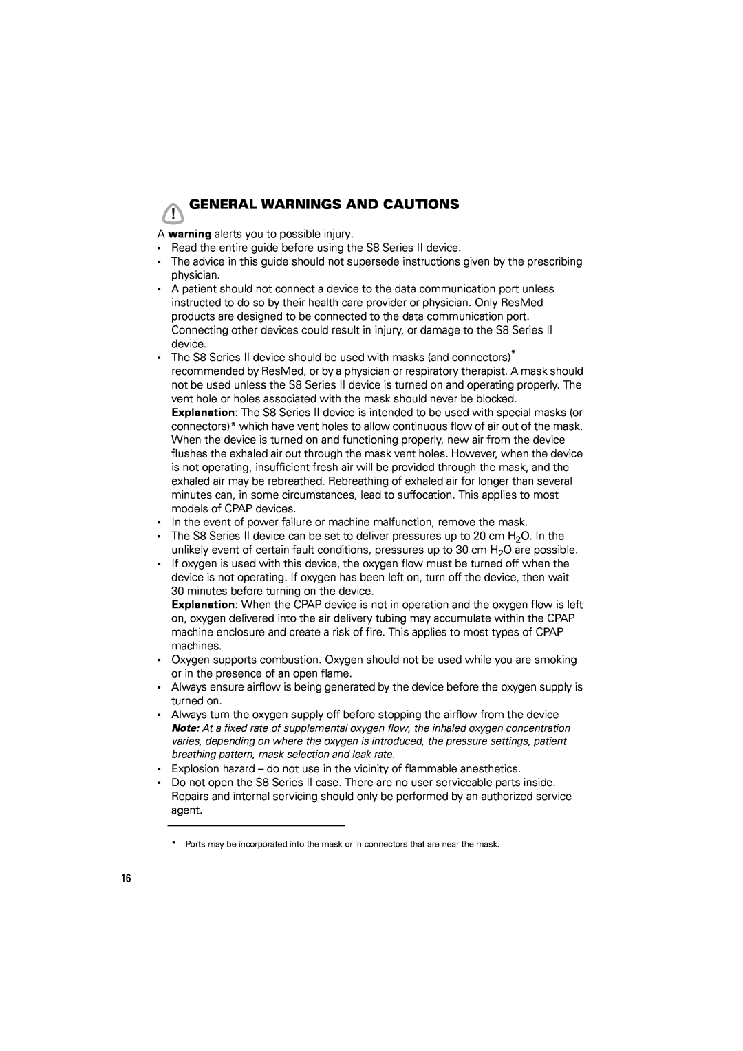 ResMed s8 manual General Warnings And Cautions 