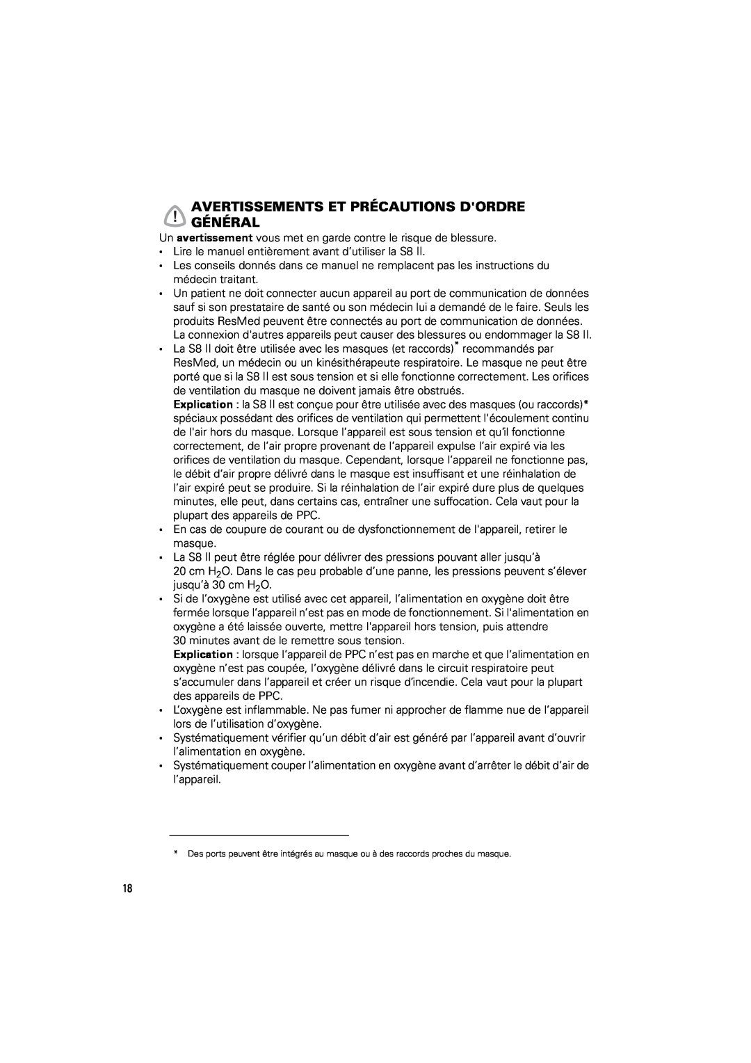 ResMed s8 manual Avertissementsgénéral Et Précautions Dordre 