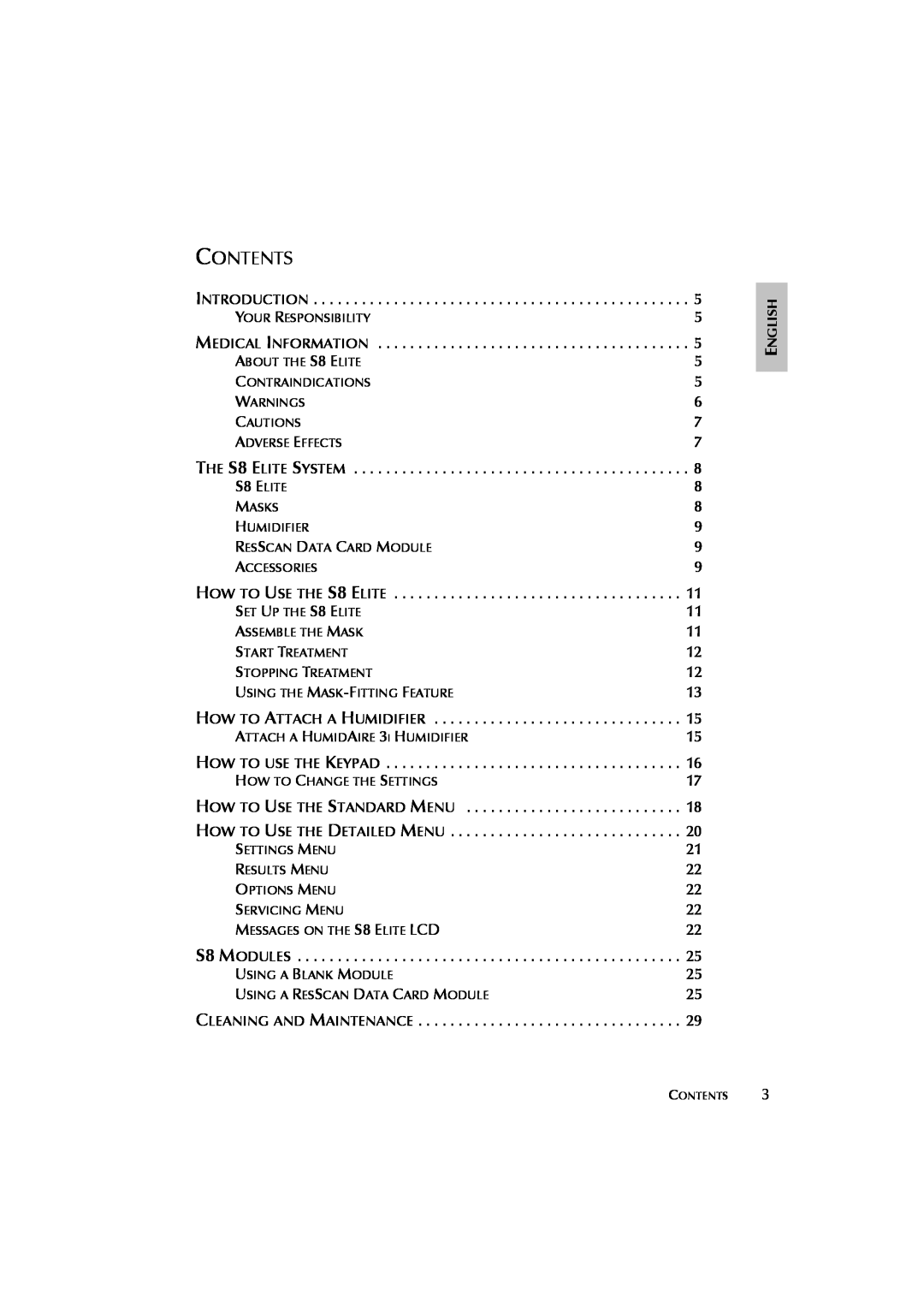 ResMed s8 user manual S8 ELITE, Contents 