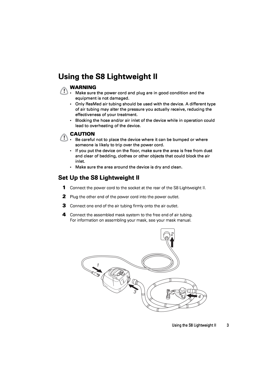 ResMed s8 manual Using the S8 Lightweight, Set Up the S8 Lightweight 