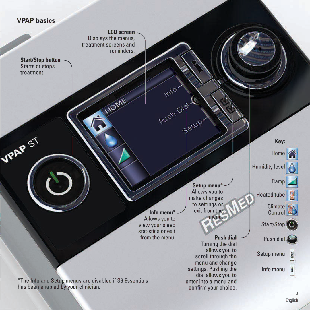 ResMed S9 VPAP ST manual Vpap basics, Key 