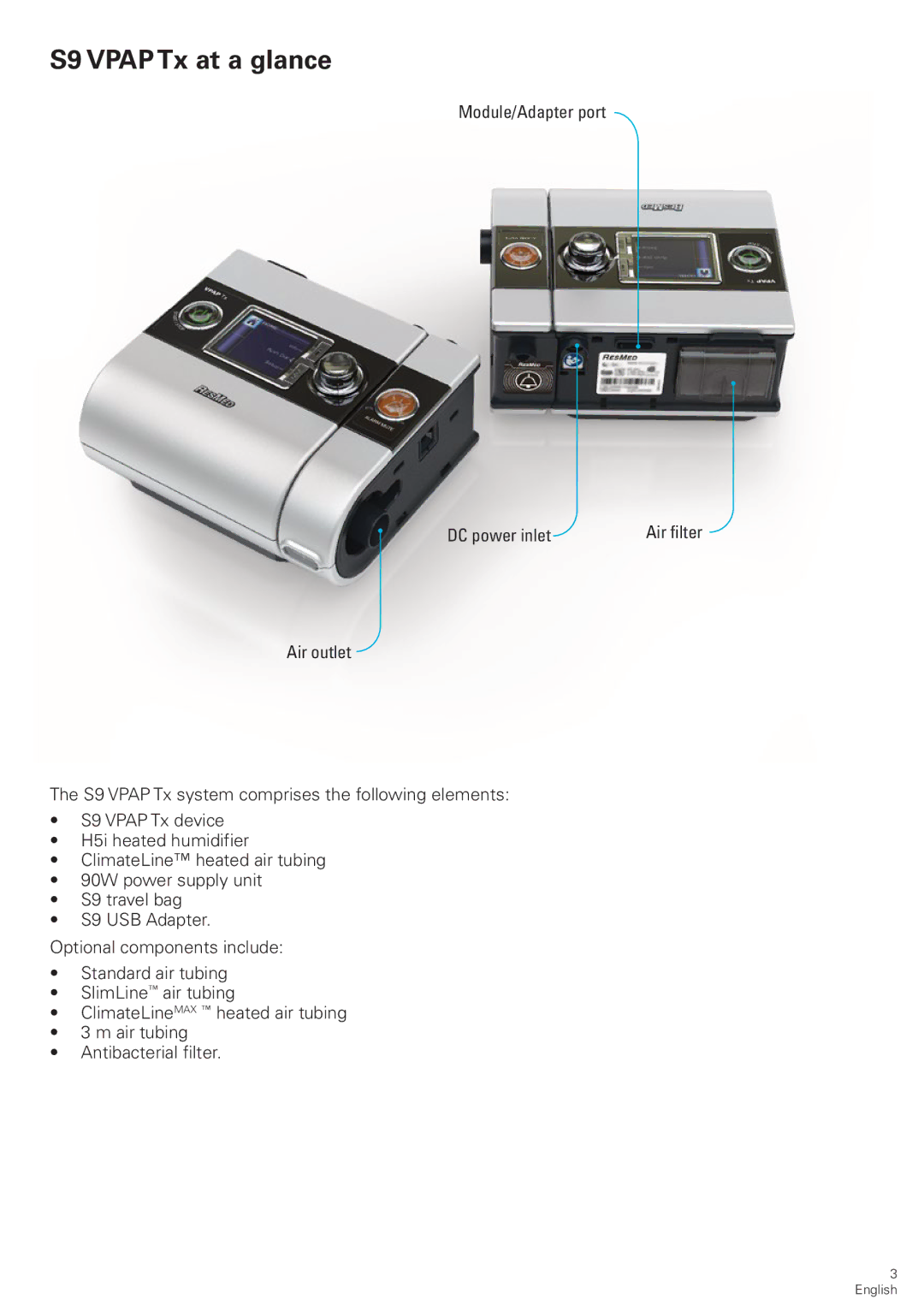 ResMed S9 VPAP Tx manual S9 Vpap Tx at a glance 