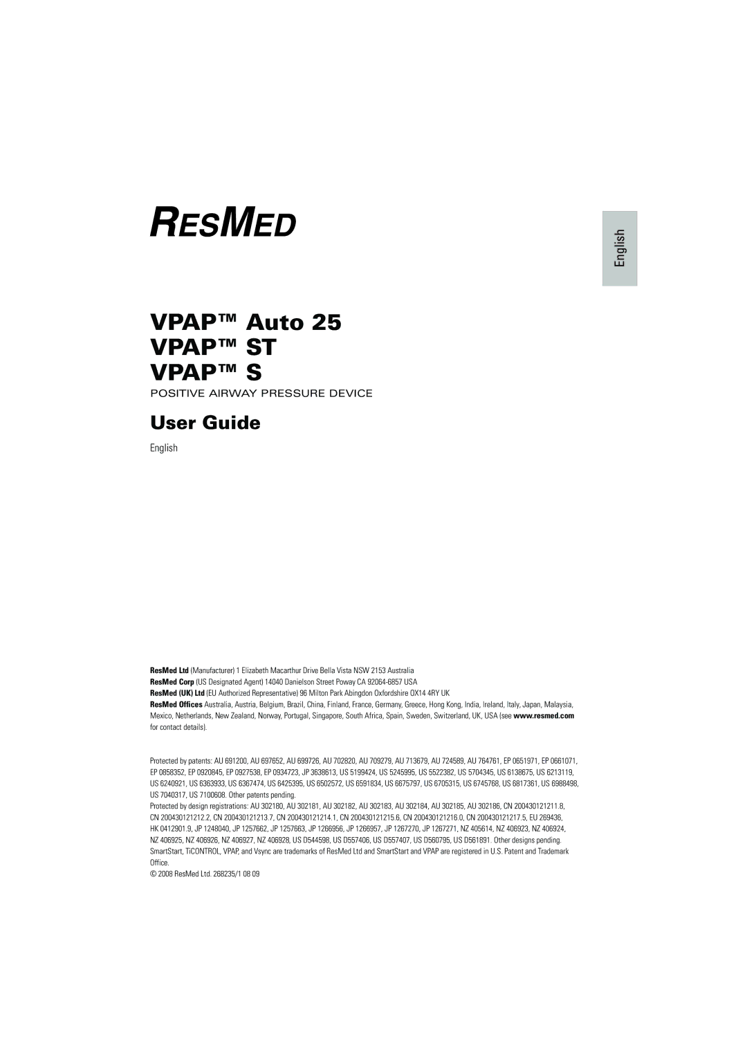 ResMed AUTO 25 manual Vpap ST 