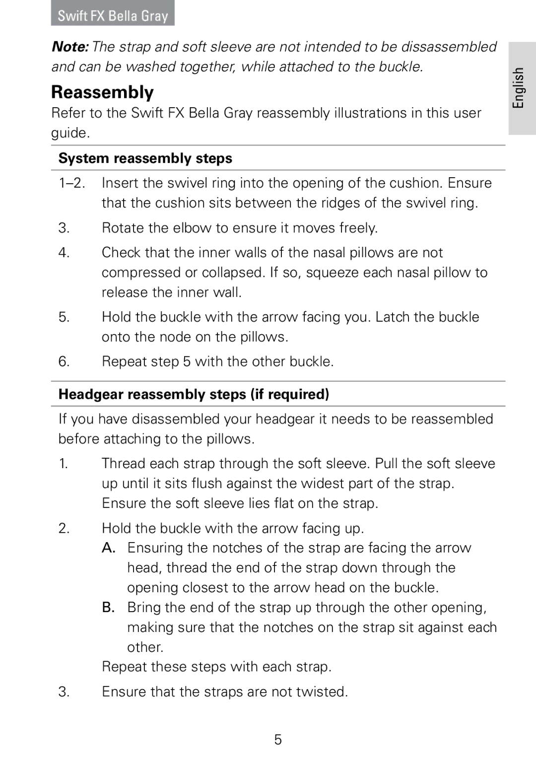 ResMed Swift FX manual System reassembly steps 