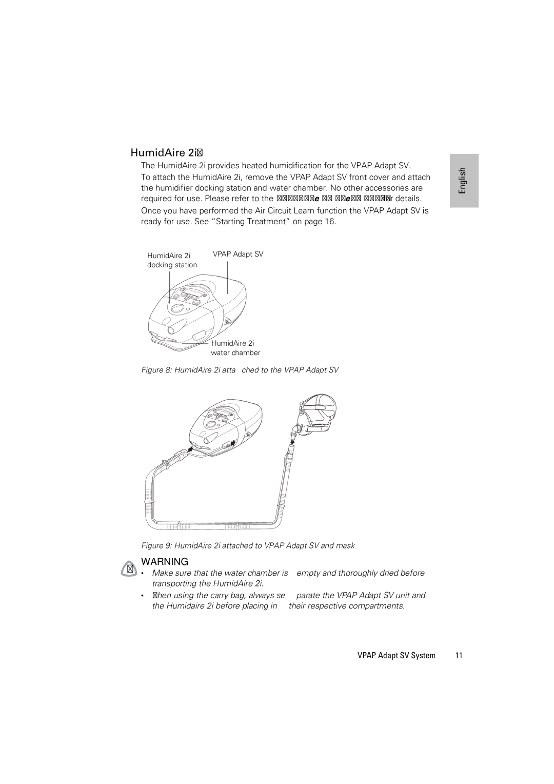 ResMed VPAP Adapt SV manual HumidAire 2i attached to the Vpap Adapt SV 