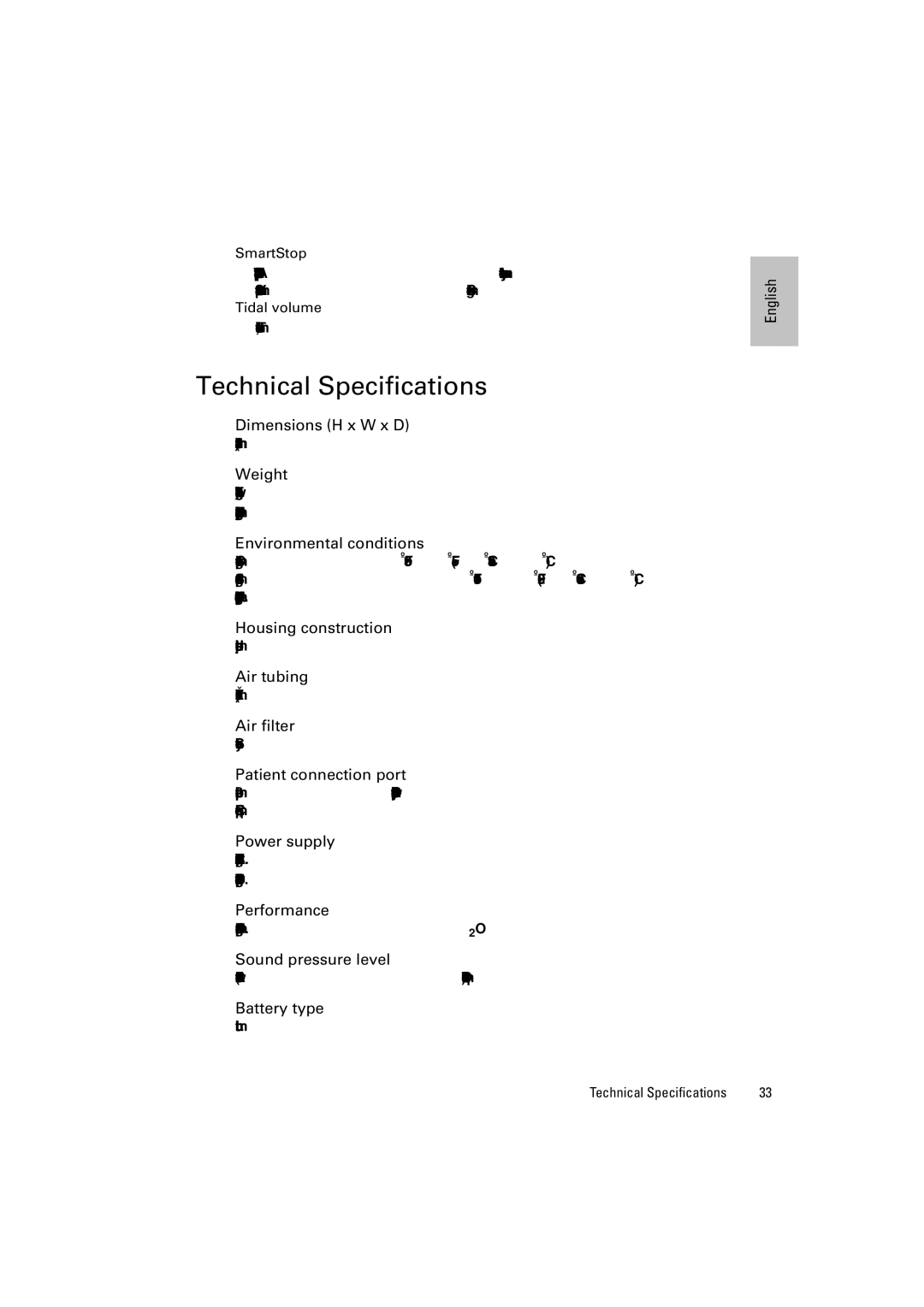 ResMed VPAP Adapt SV manual Technical Specifications 