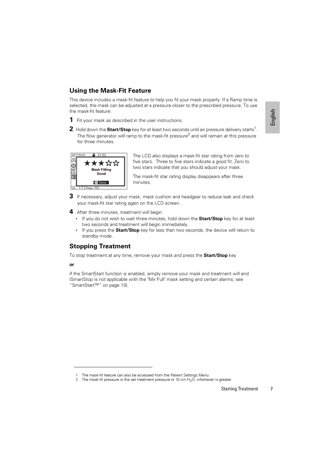 ResMed VPAP III ST-A manual Using the Mask-Fit Feature, Stopping Treatment 