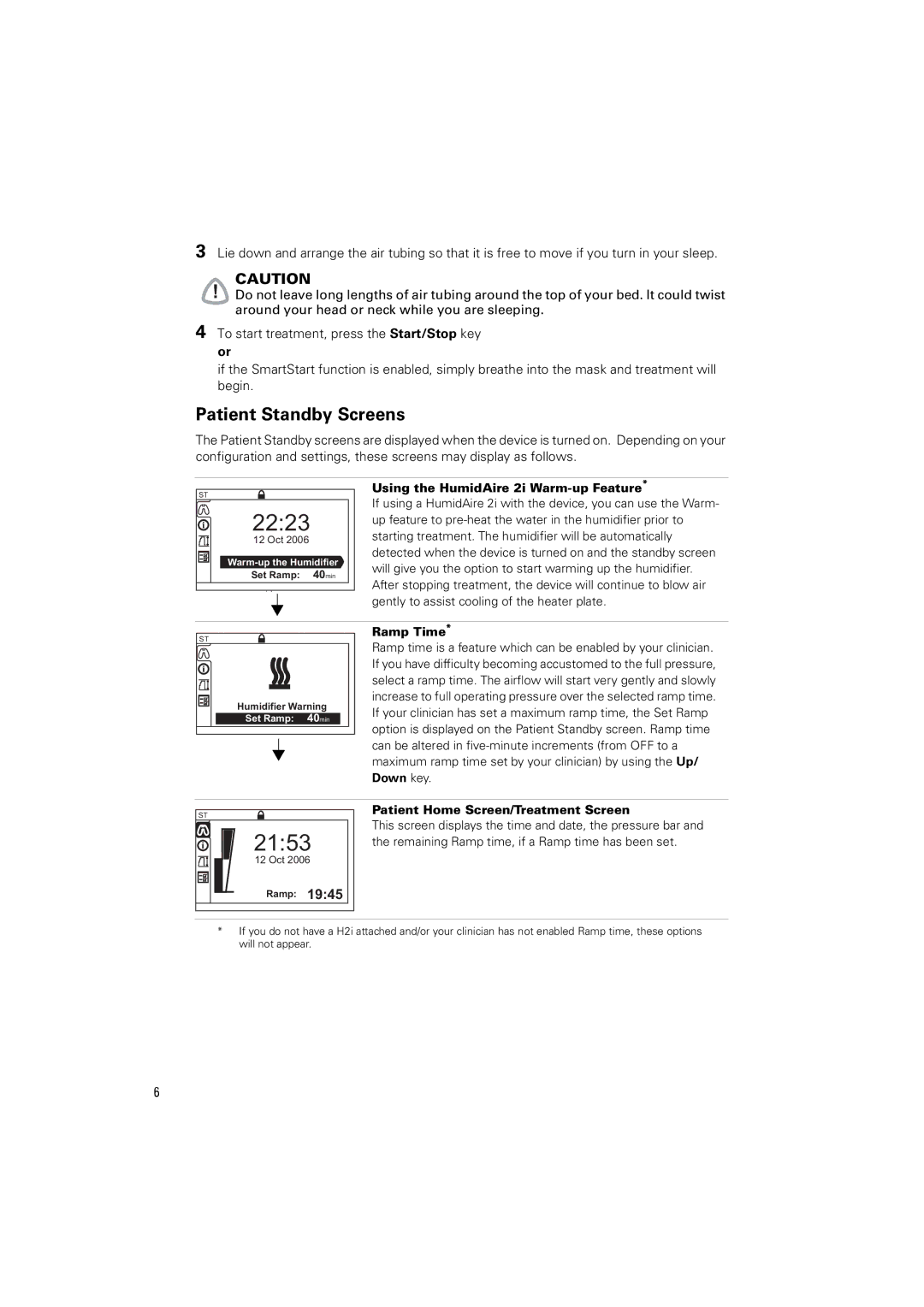 ResMed VPAP III ST-A manual Patient Standby Screens, Using the HumidAire 2i Warm-up Feature, Ramp Time 