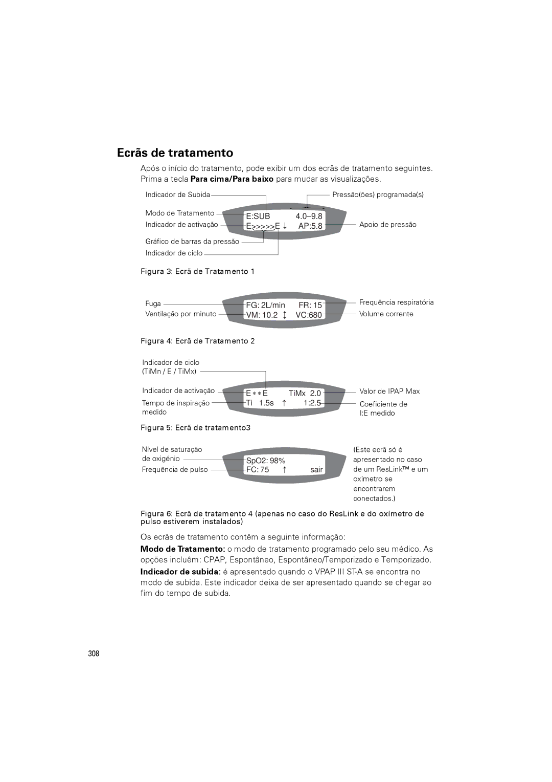 ResMed VPAP III ST-A user manual Ecrãs de tratamento, AP5.8 