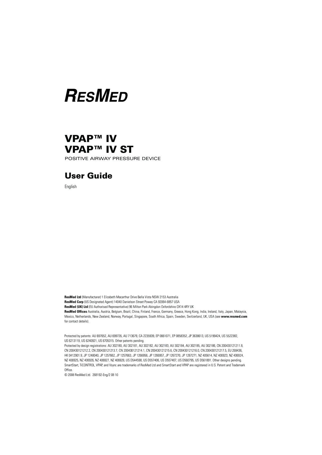 ResMed VPAP IV ST manual Vpap Vpap IV ST 