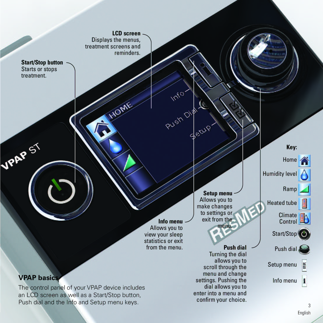 ResMed VPAP ST, VAP S manual Vpap basics, Key 