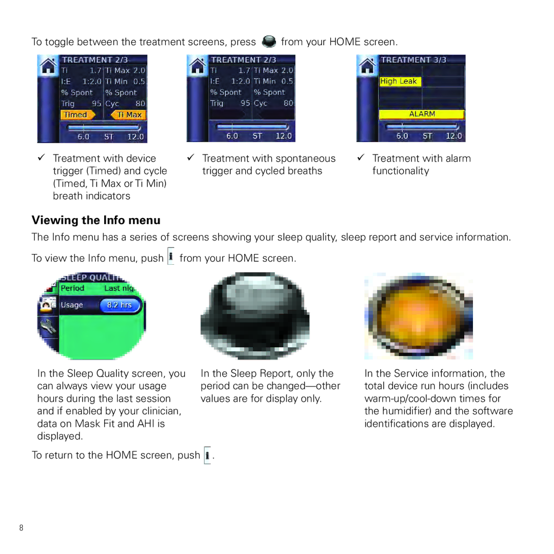 ResMed vpap-st manual Viewing the Info menu 