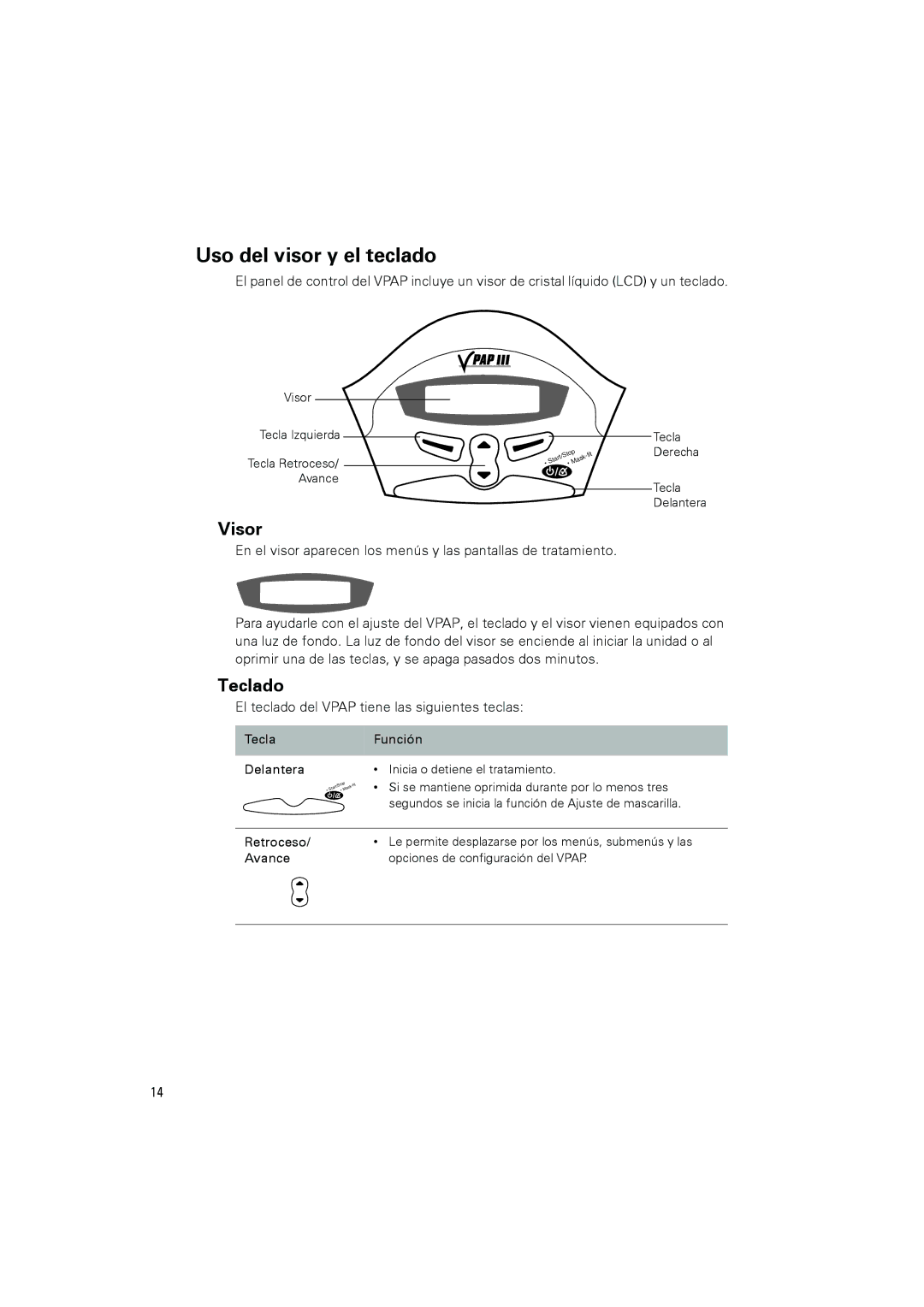 ResMed VPAPTm III$IIIst user manual Uso del visor y el teclado, Visor, Teclado 