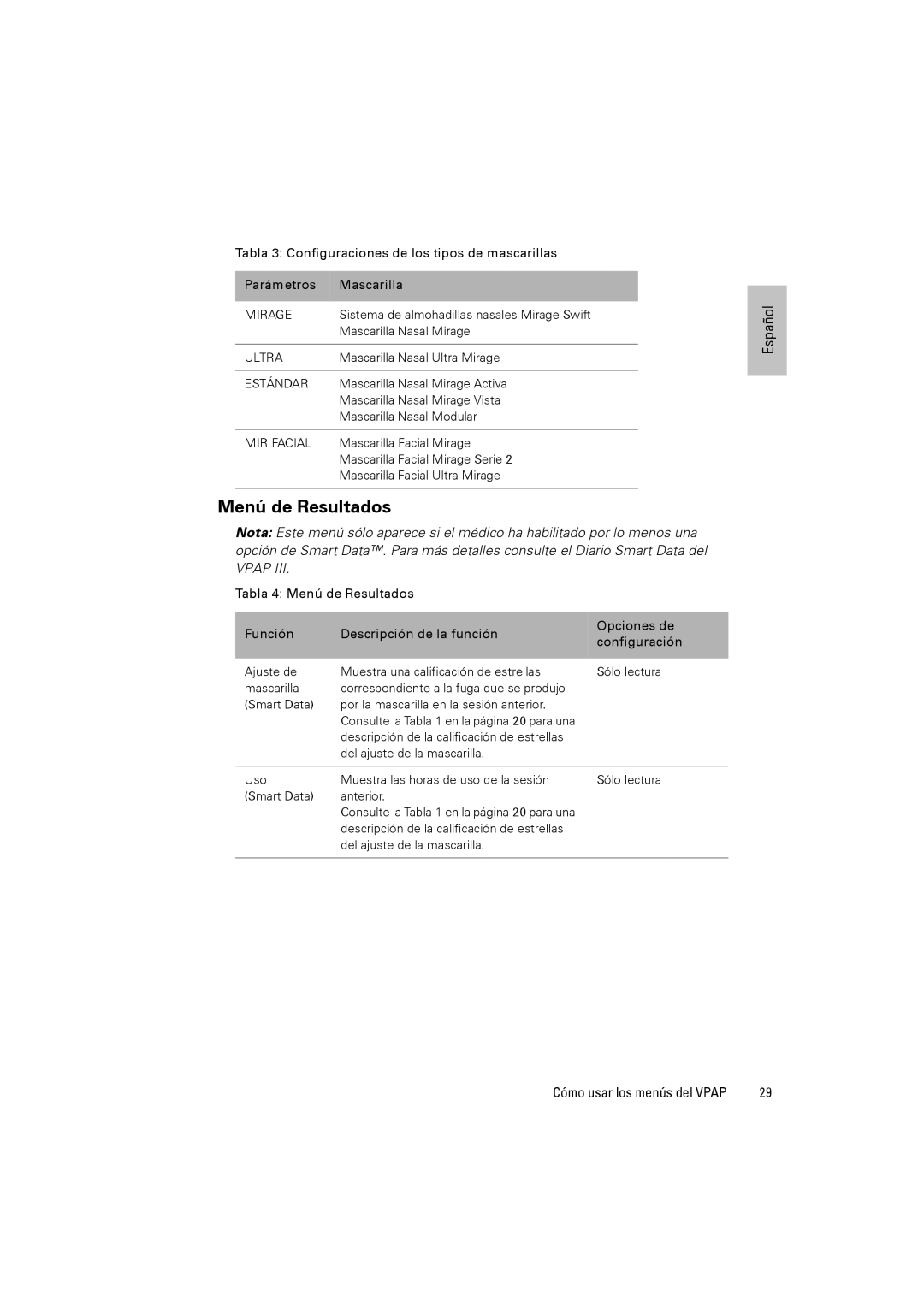 ResMed VPAPTm III$IIIst user manual Menú de Resultados 