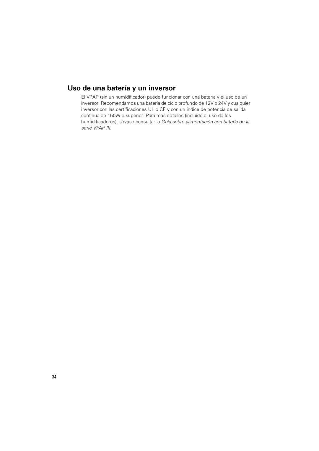 ResMed VPAPTm III$IIIst user manual Uso de una batería y un inversor 