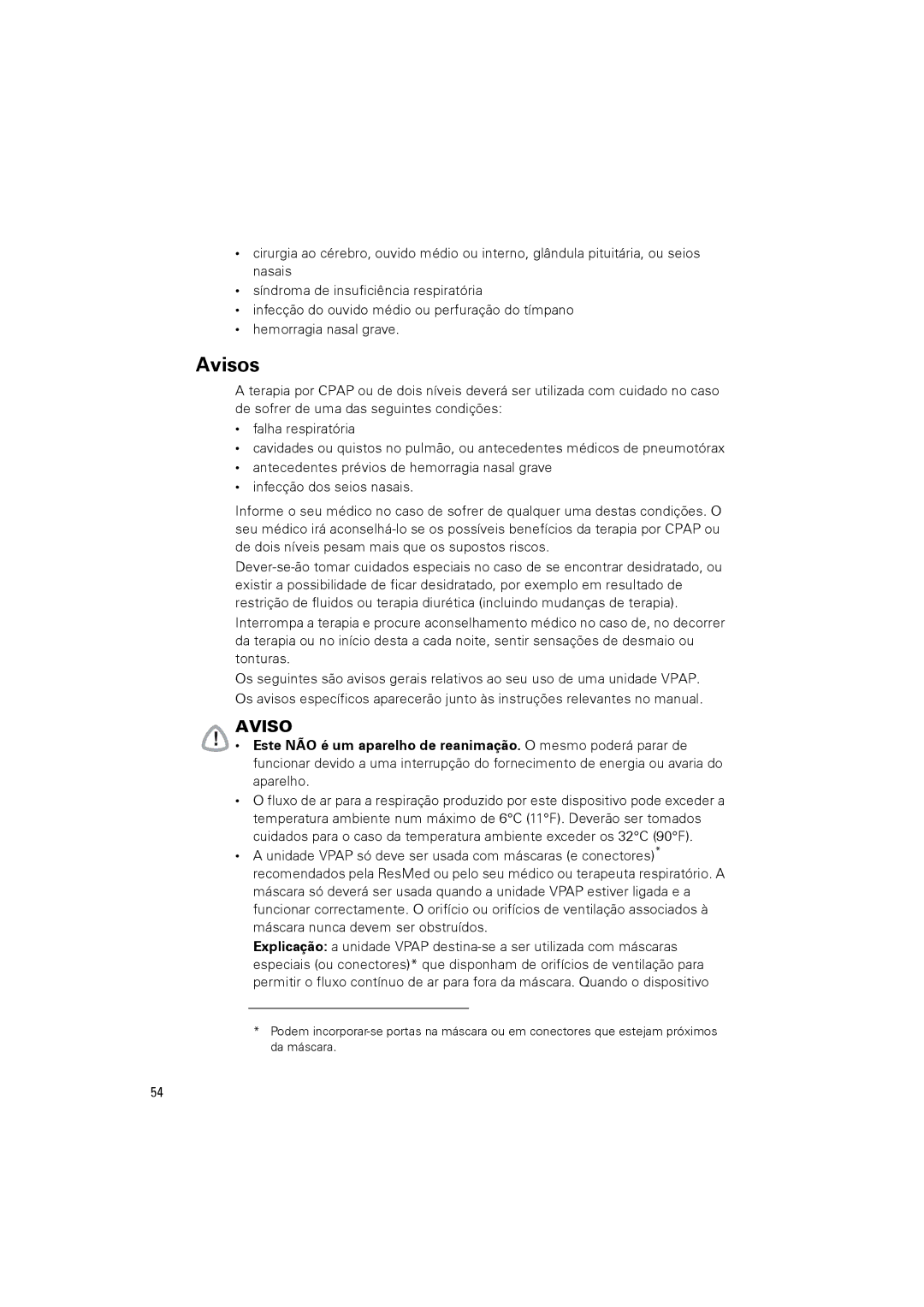 ResMed VPAPTm III$IIIst user manual Avisos 