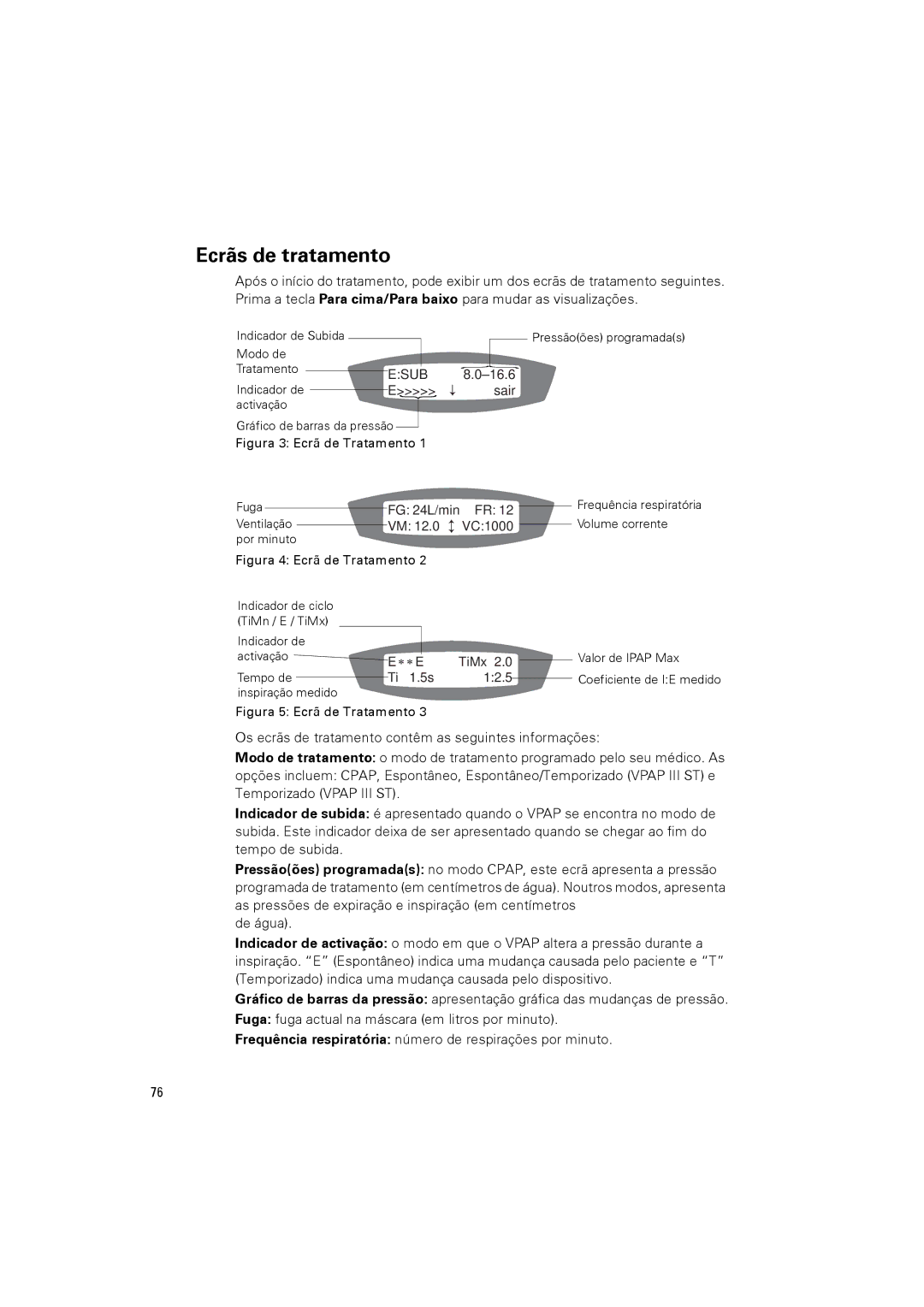 ResMed VPAPTm III$IIIst user manual Ecrãs de tratamento, Esub 