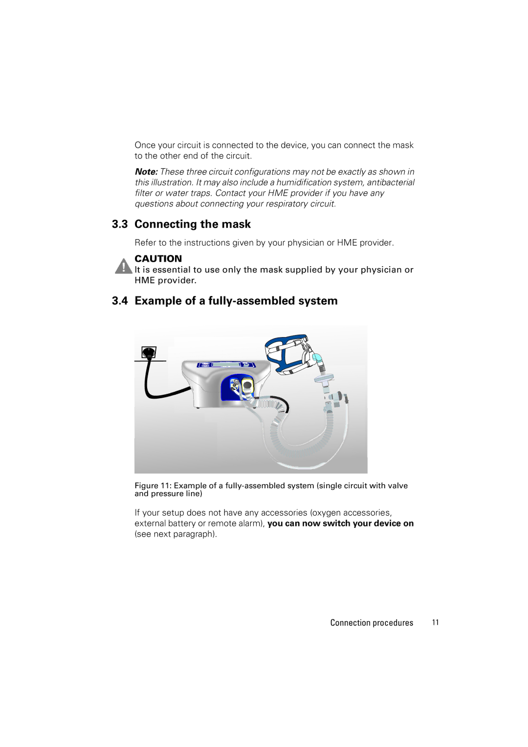 ResMed VS III user manual Connecting the mask, Example of a fully-assembled system 