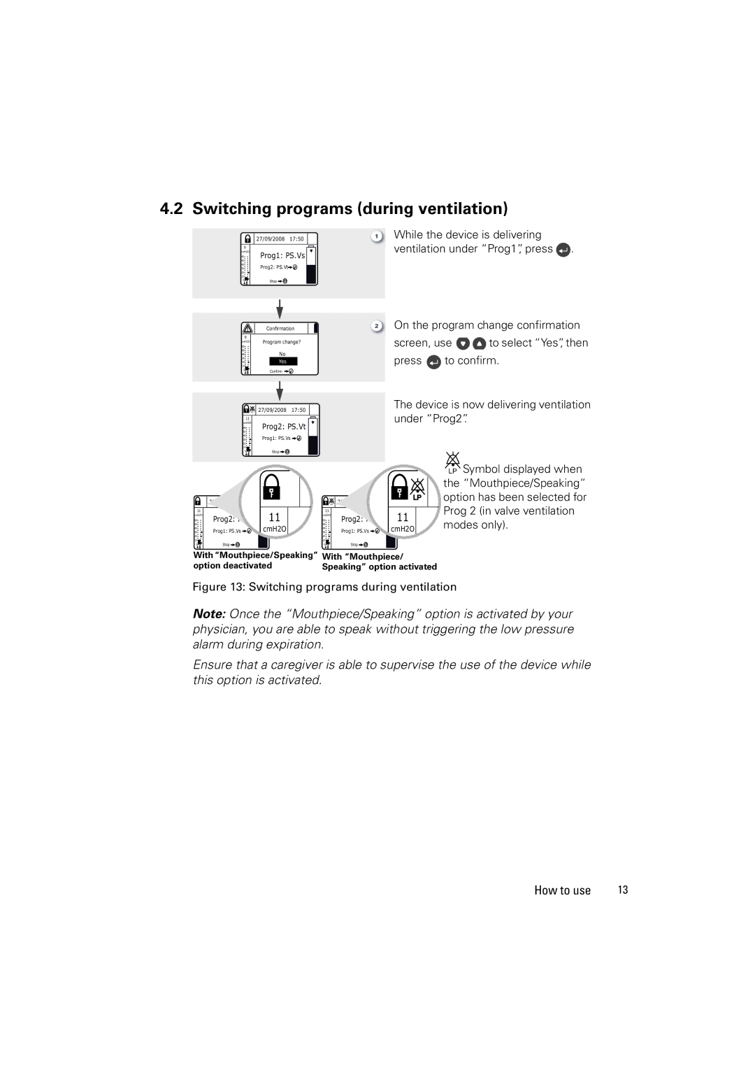 ResMed VS III user manual Switching programs during ventilation 