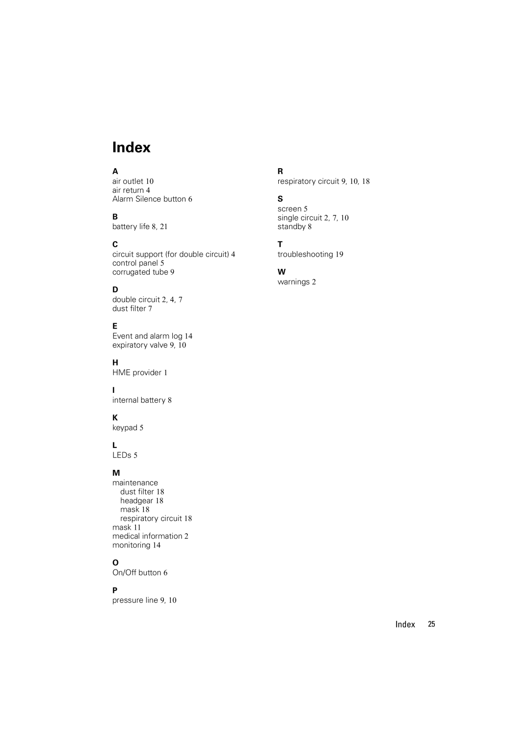 ResMed VS III user manual Index 