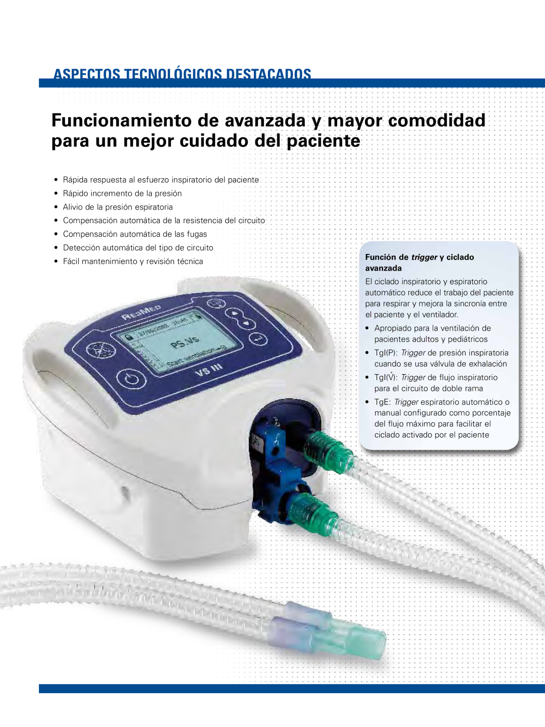 ResMed VS III manual Aspectos Tecnológicos Destacados 