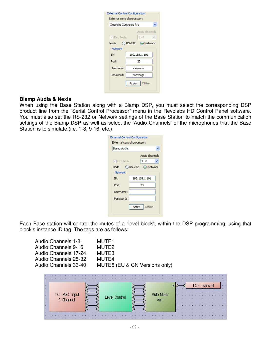 Revolabs 01-HDEXEC-NM installation and operation guide Biamp Audia & Nexia, MUTE4 