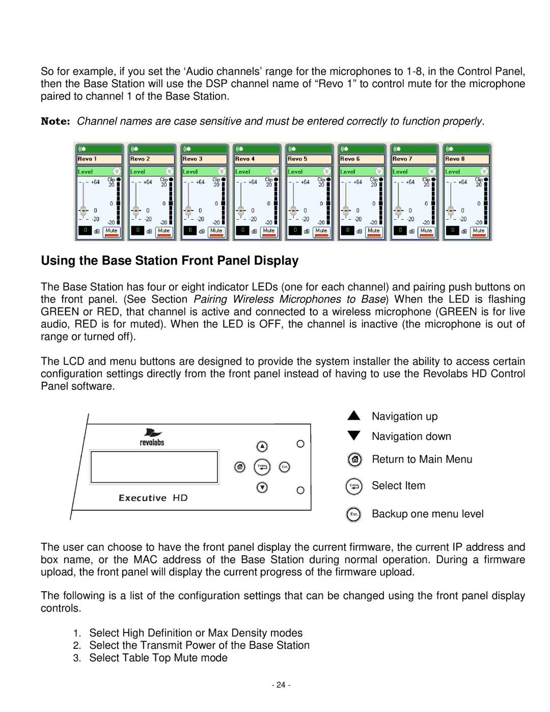 Revolabs 01-HDEXEC-NM installation and operation guide Using the Base Station Front Panel Display 