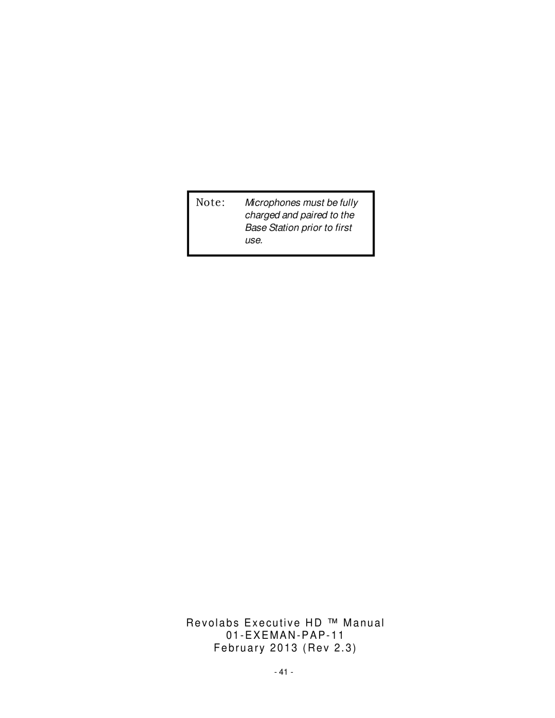 Revolabs 01-HDEXEC-NM installation and operation guide Revolabs Executive HD Manual Exeman PAP February 2013 Rev 2 