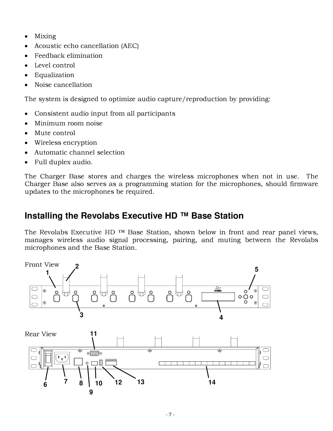 Revolabs 01-HDEXEC-NM installation and operation guide Installing the Revolabs Executive HD Base Station 