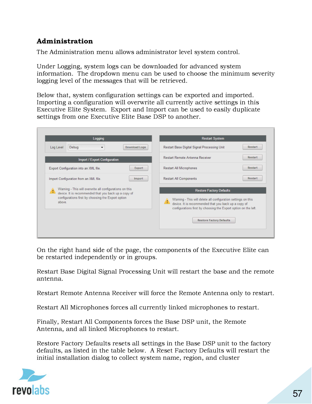 Revolabs 03-ELITEEXEC4-TW, 03-ELITEEXEC8-TW, 03-ELITEEXEC8-EU, 03-ELITEEXEC4-JP, 03-ELITEEXEC8-JP Administration 