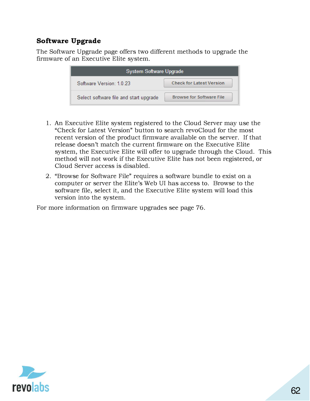 Revolabs 01-ELITEEXEC8, 03-ELITEEXEC8-TW, 03-ELITEEXEC4-TW, 03-ELITEEXEC8-EU, 03-ELITEEXEC4-JP, 01-ELITEEXEC4 Software Upgrade 