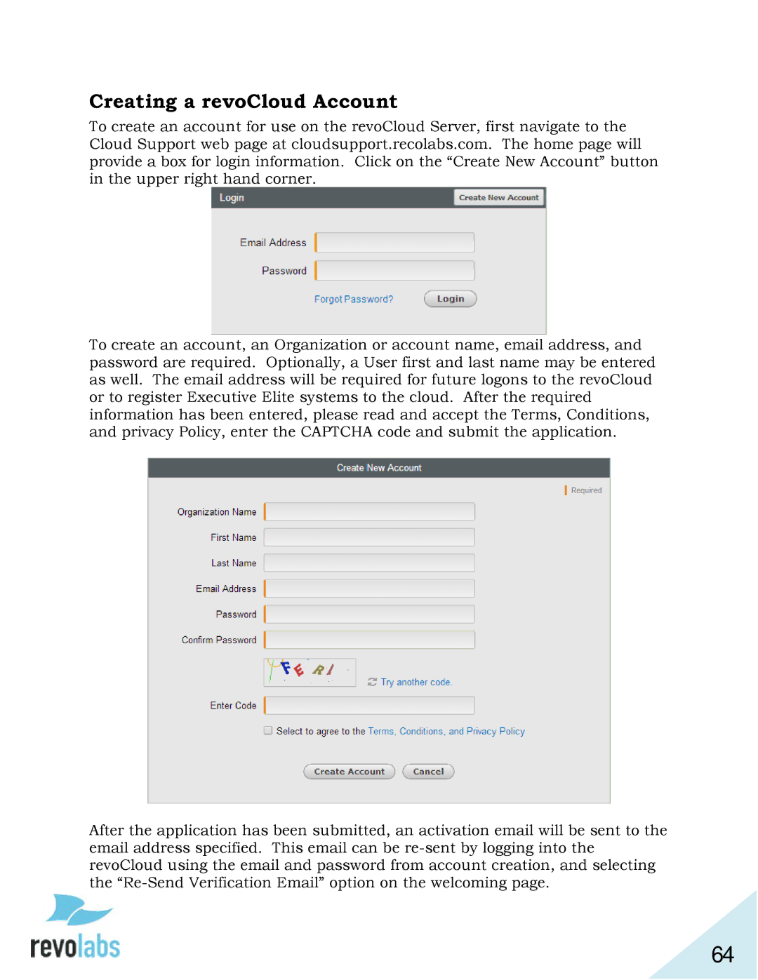 Revolabs 03-ELITEEXEC8-TW, 03-ELITEEXEC4-TW, 03-ELITEEXEC8-EU, 03-ELITEEXEC4-JP, 01-ELITEEXEC8 Creating a revoCloud Account 