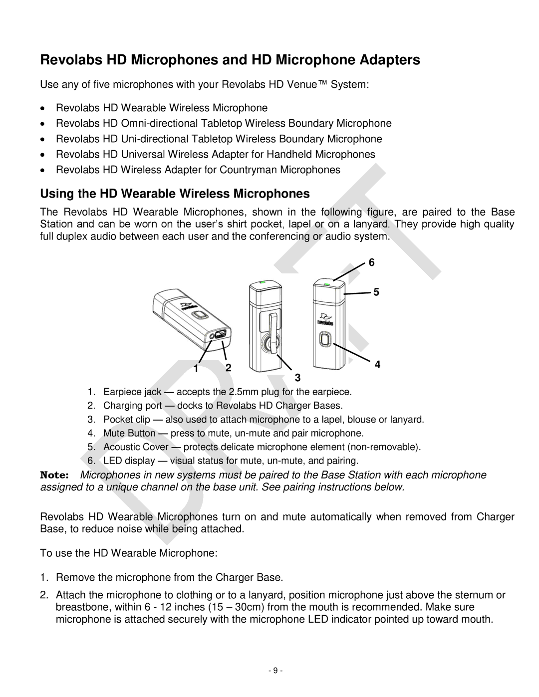 Revolabs 03-HDVENUCH Revolabs HD Microphones and HD Microphone Adapters, Using the HD Wearable Wireless Microphones 