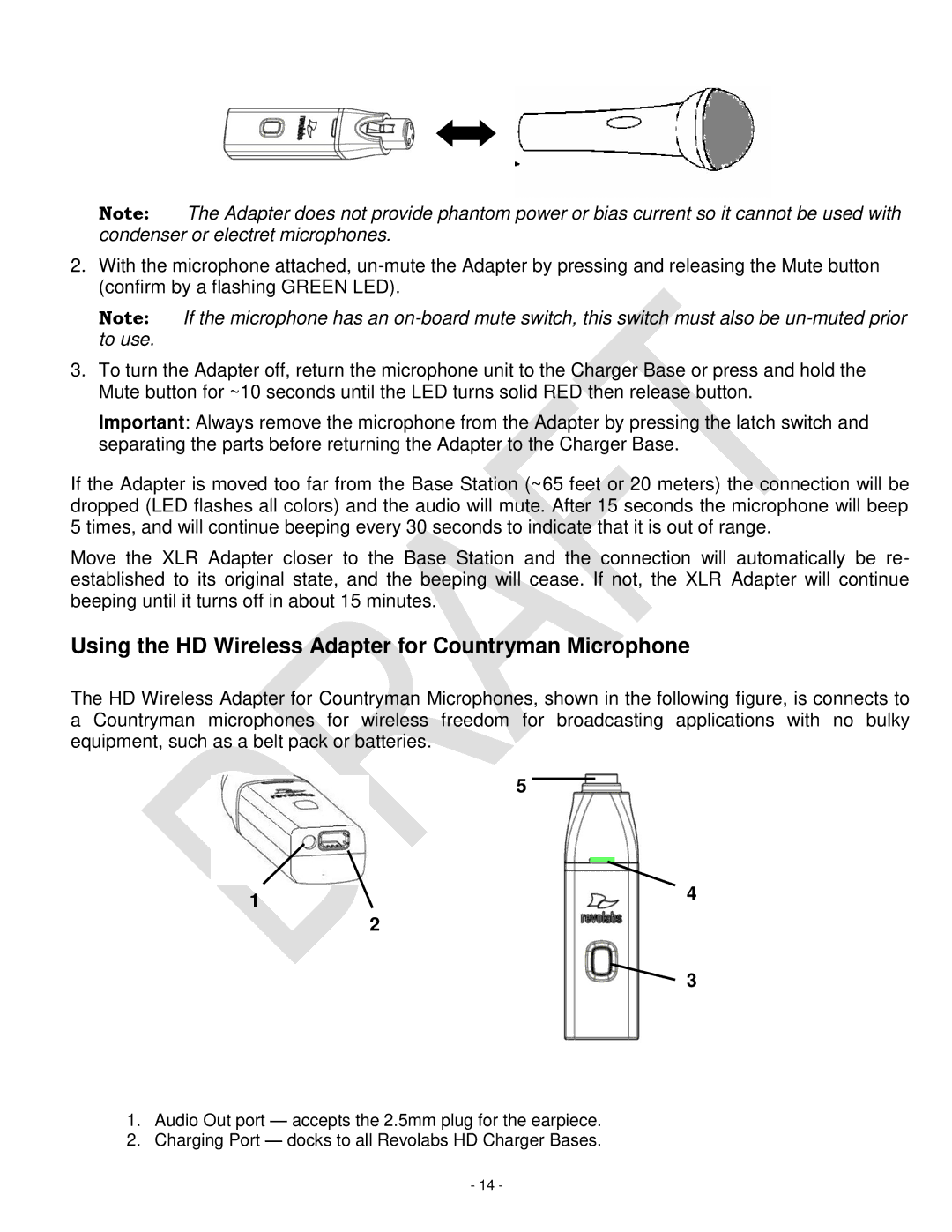 Revolabs 03-HDVENUCH setup guide Using the HD Wireless Adapter for Countryman Microphone 