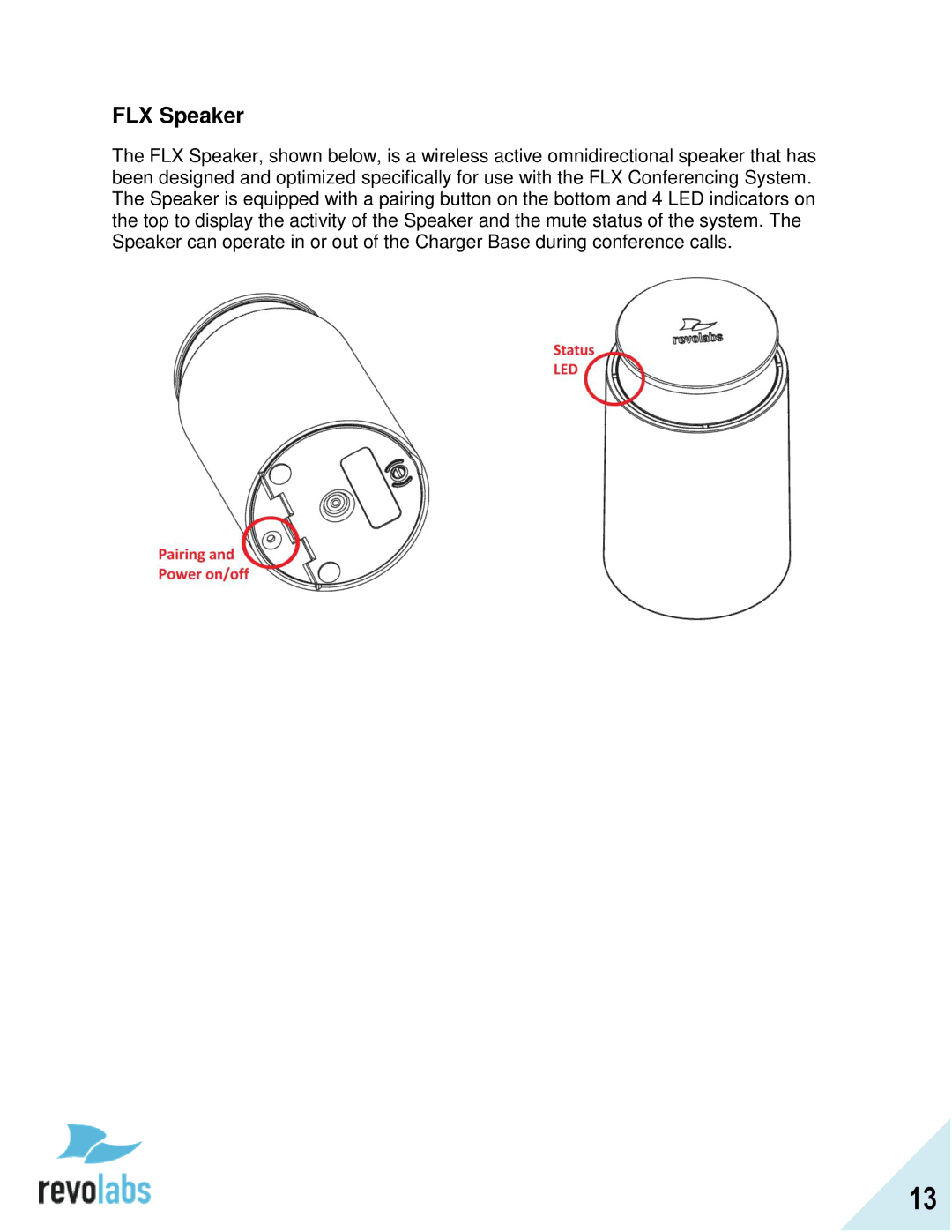 Revolabs 10-FLX2-002-POTS, 10-FLX2-200-POTS, 10-FLX2-020-POTS, 10-FLX2-101-POTS manual FLX Speaker 