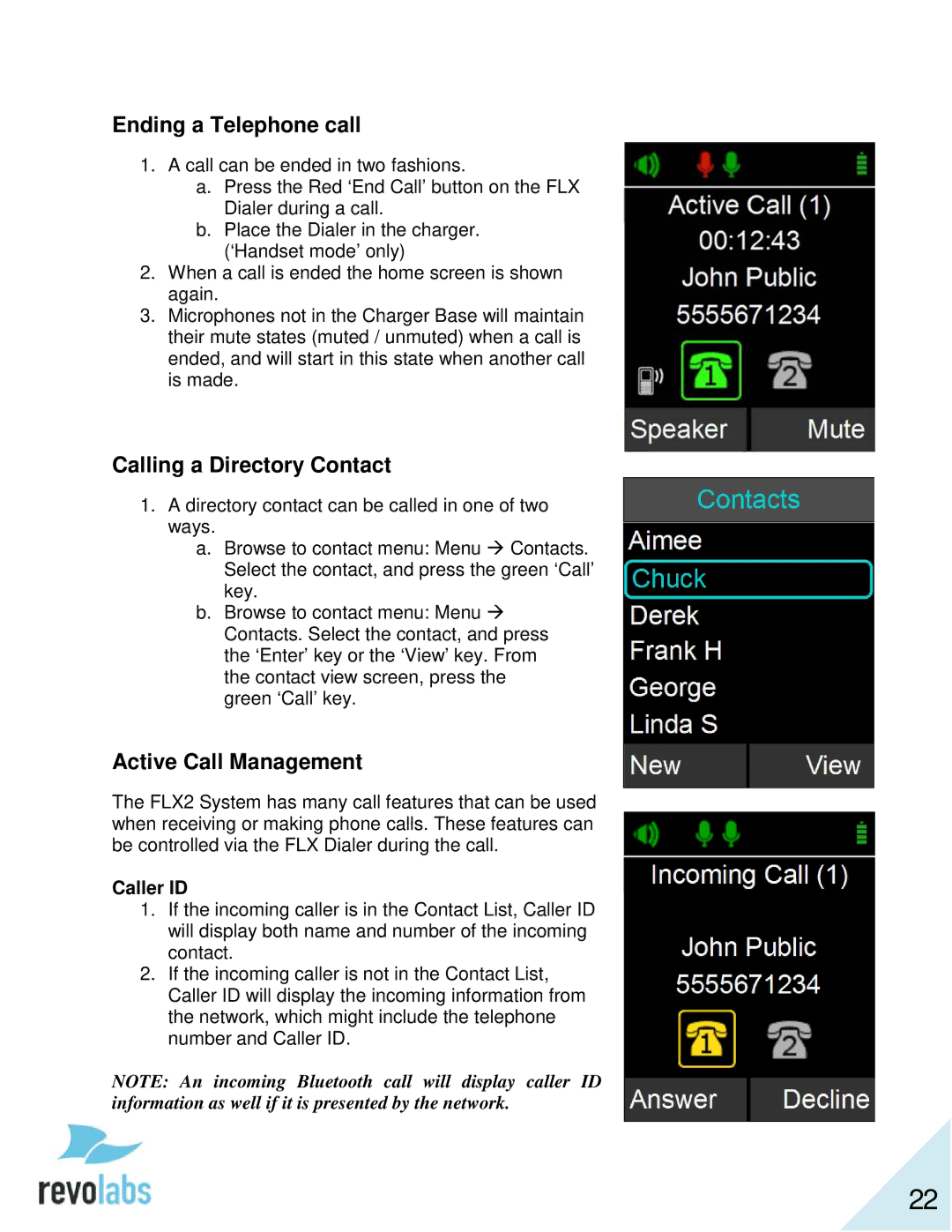 Revolabs 10-FLX2-200-VOIP 10-FLX2-020-VOIP 10-FLX2-002-VOIP 10-FLX2-101-VOIP manual Ending a Telephone call, Caller ID 