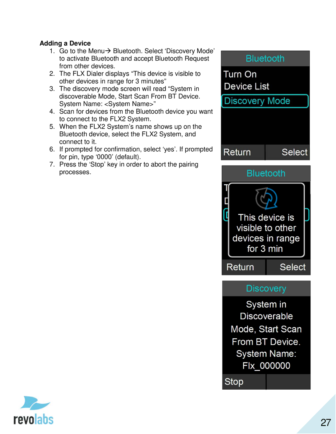 Revolabs 10-FLX2-200-VOIP 10-FLX2-020-VOIP 10-FLX2-002-VOIP 10-FLX2-101-VOIP manual Adding a Device 