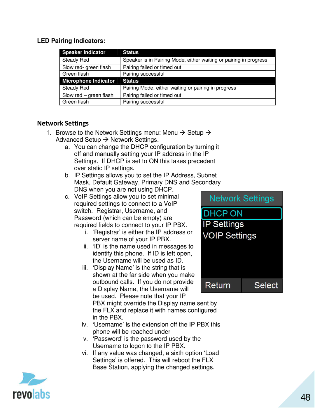 Revolabs 10-FLX2-200-VOIP 10-FLX2-020-VOIP 10-FLX2-002-VOIP 10-FLX2-101-VOIP manual LED Pairing Indicators 