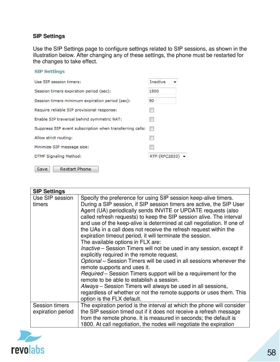 Revolabs 10-FLX2-200-VOIP 10-FLX2-020-VOIP 10-FLX2-002-VOIP 10-FLX2-101-VOIP manual SIP Settings 