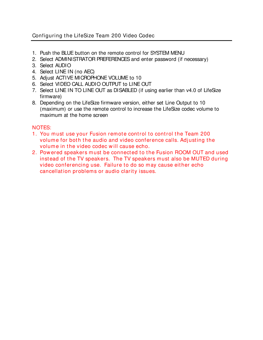 Revolabs setup guide Configuring the LifeSize Team 200 Video Codec 