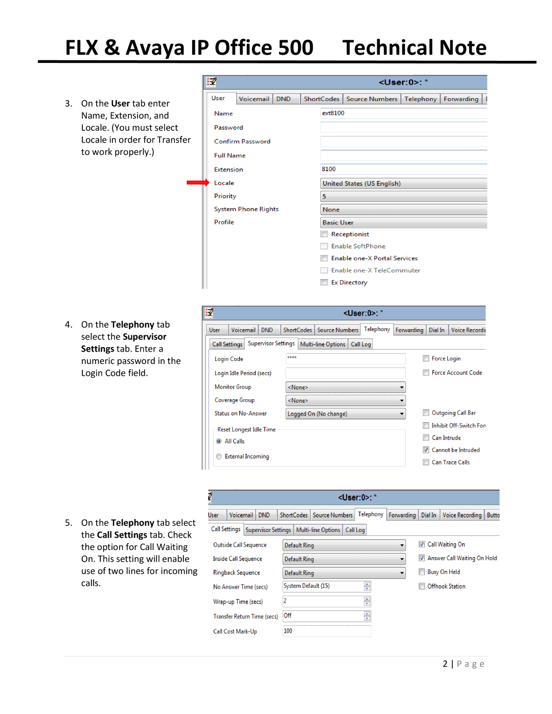 Revolabs 500 PBX manual FLX & Avaya IP Office 500 Technical Note 