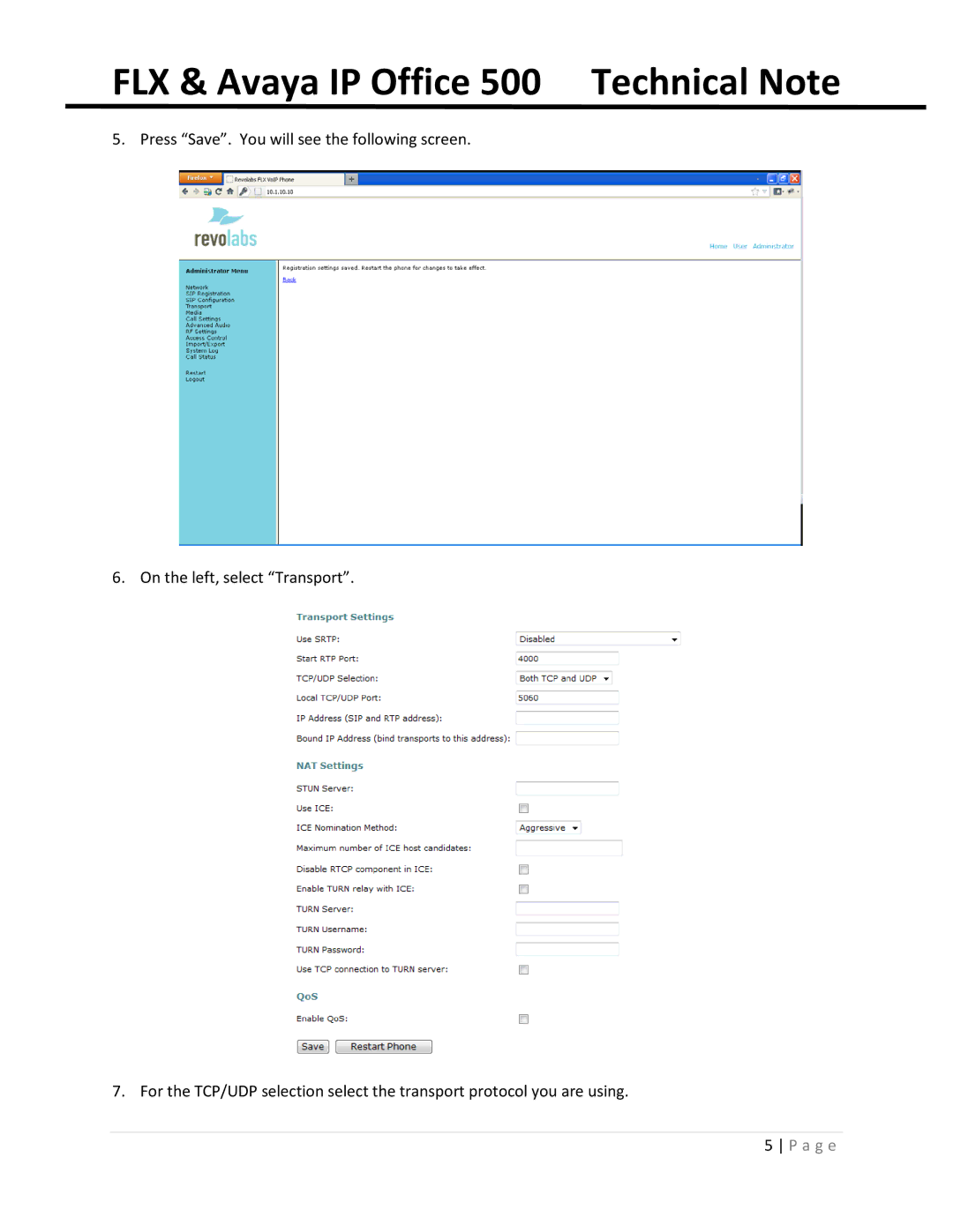 Revolabs 500 PBX manual FLX & Avaya IP Office 500 Technical Note 