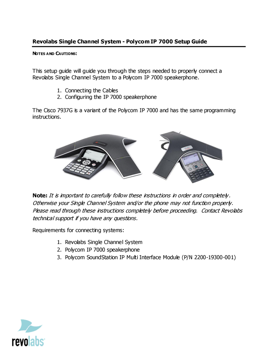 Revolabs setup guide Revolabs Single Channel System Polycom IP 7000 Setup Guide 