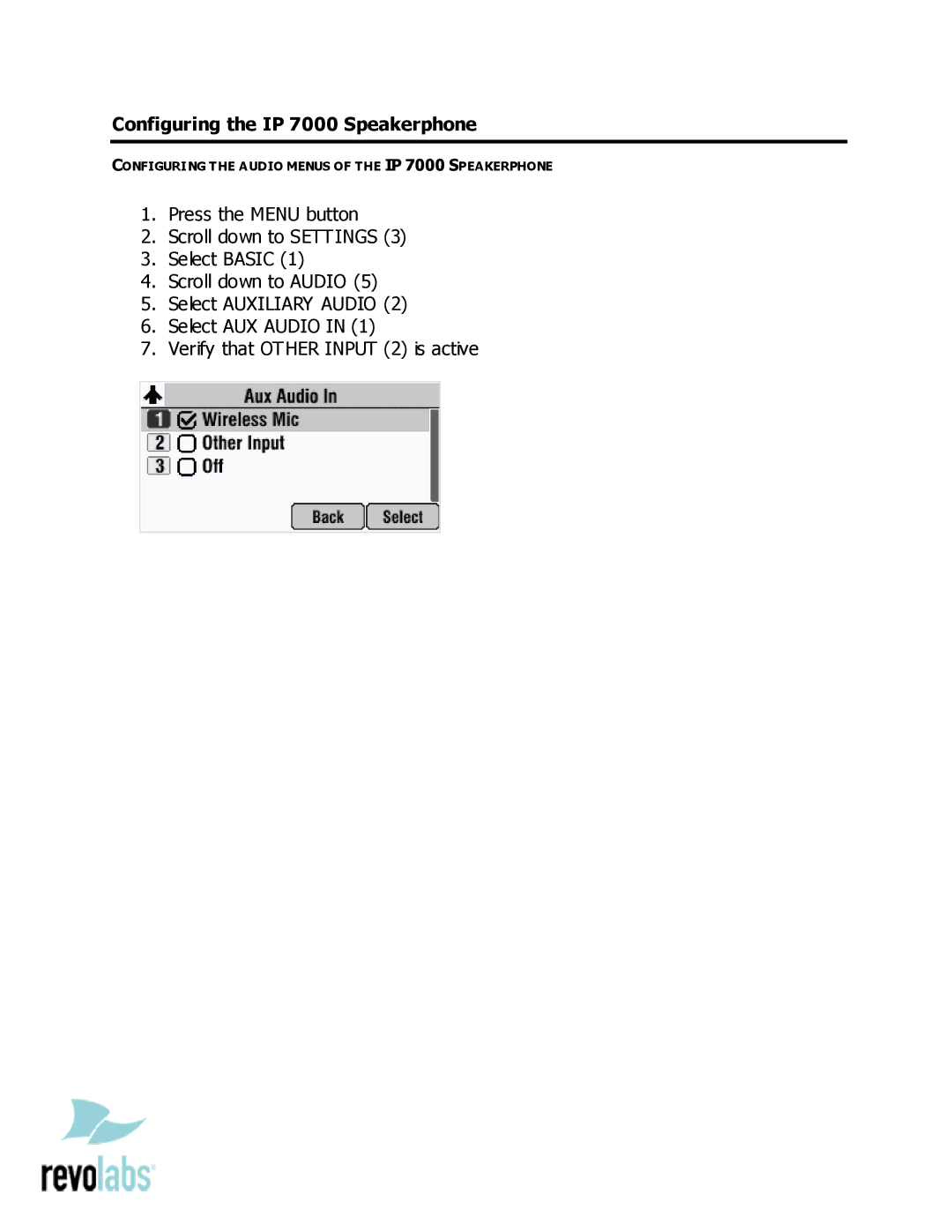 Revolabs setup guide Configuring the IP 7000 Speakerphone 